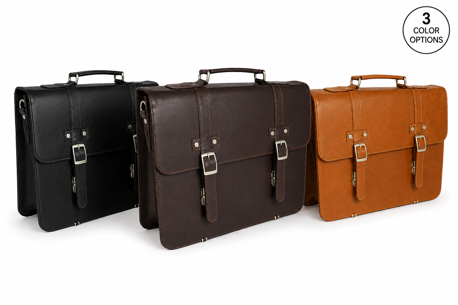 Handmade Full Grain Leather Briefcase – Unisex Real Cow Leather Laptop Office Bag with Detachable Shoulder Strap