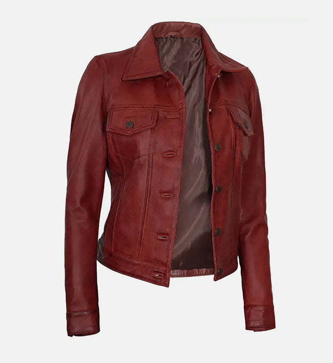 Women’s Sheepskin Leather Trucker Jacket – Multi-Color Options