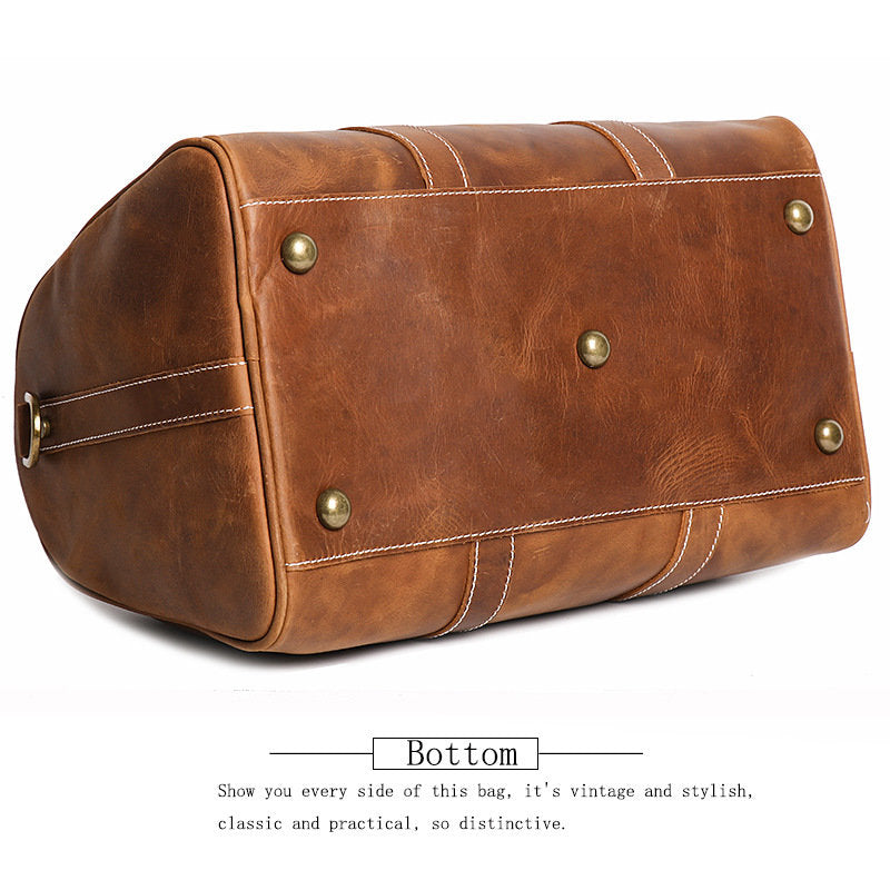 Genuine Crazy Horse Leather Duffle Bag | Vintage Weekender Travel Bag for Men & Women