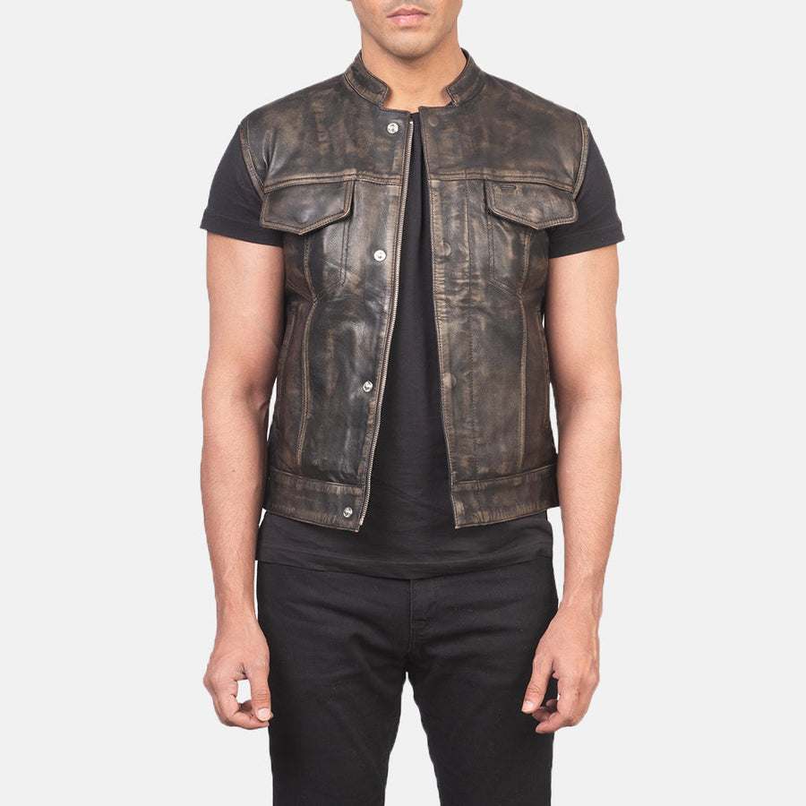 Men’s Sheepskin Leather Vest – Multicolor, Zipper with Button Flap