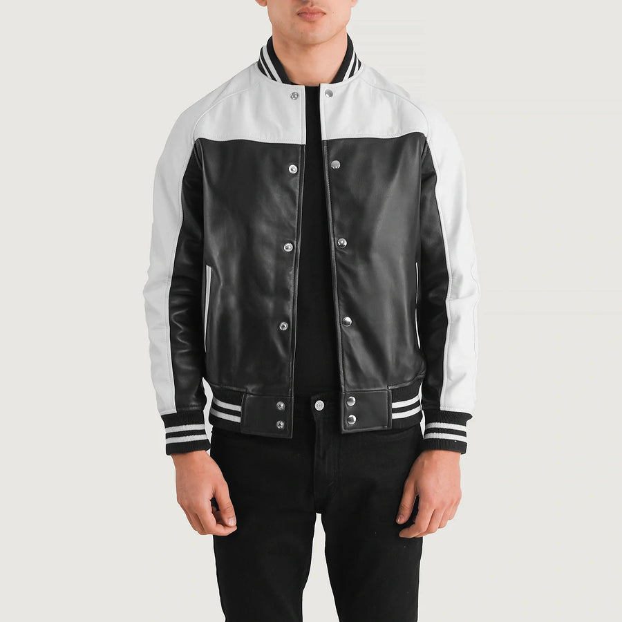 Men’s Semi-Aniline Sheepskin Leather Varsity Jacket with Raglan Sleeves