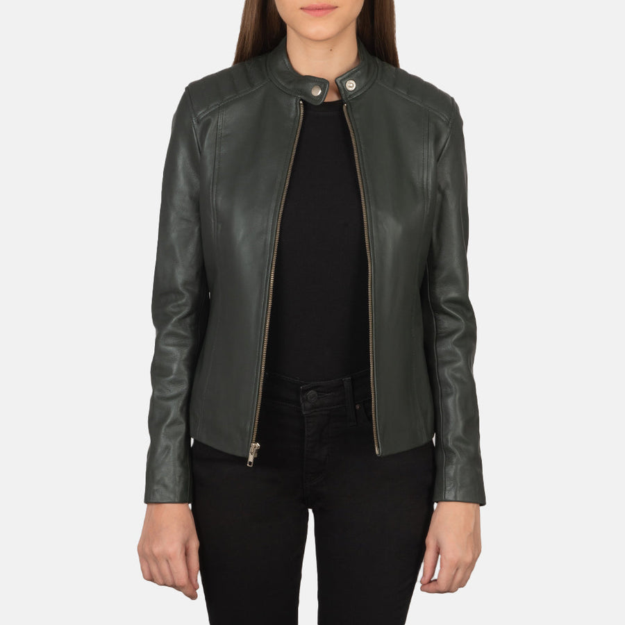 Women’s Sheepskin Genuine Leather Biker Jacket with Quilted Shoulders