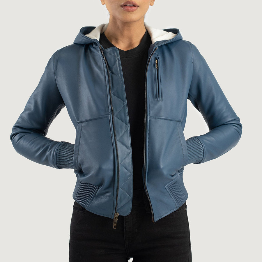 Women’s Hooded Sheepskin Leather Jacket with Fleece Lining