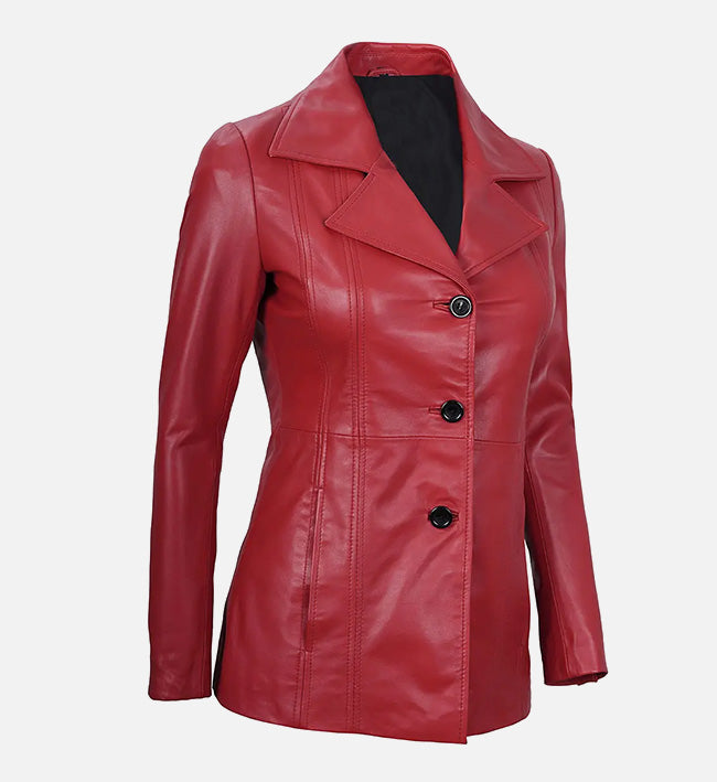 Women’s Sheepskin Three Button Real Leather Blazer – Classic Fitted Style