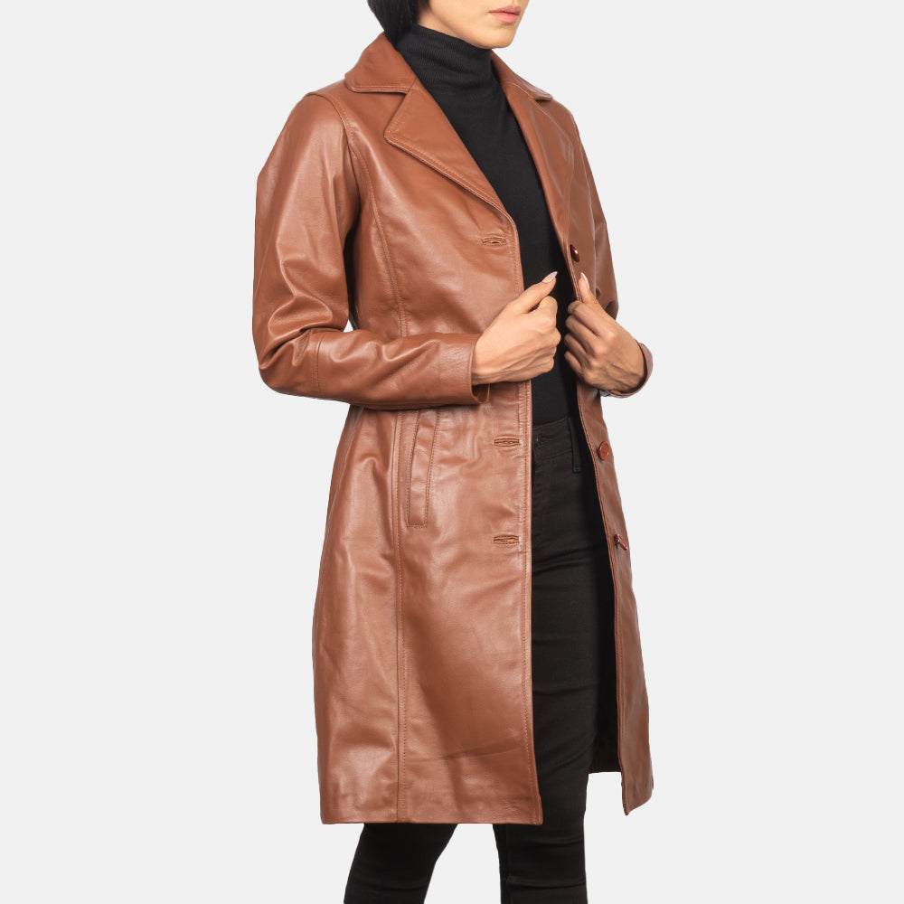 Women's Genuine Leather Long Coat - Leather Trench for Girls - Luxury Leather Duster Coat