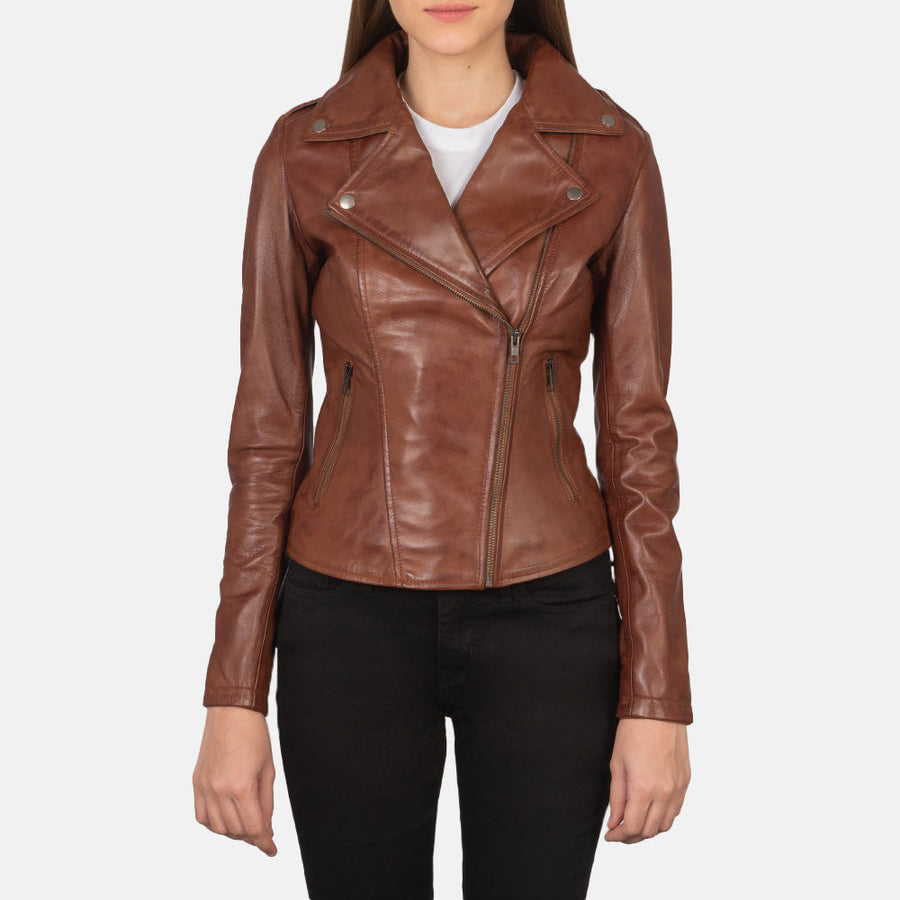 Women’s Sheepskin Leather Biker Jacket with Epaulettes
