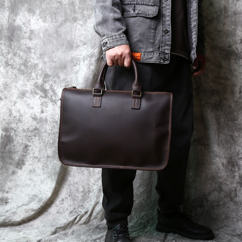 Crazy Horse Leather Laptop Briefcase – Vintage Business Office Messenger Bag