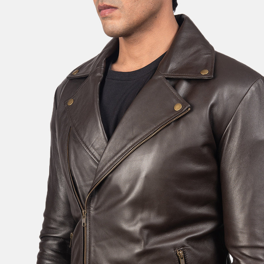 Men’s Sheepskin Leather Biker Jacket with Notch Collar