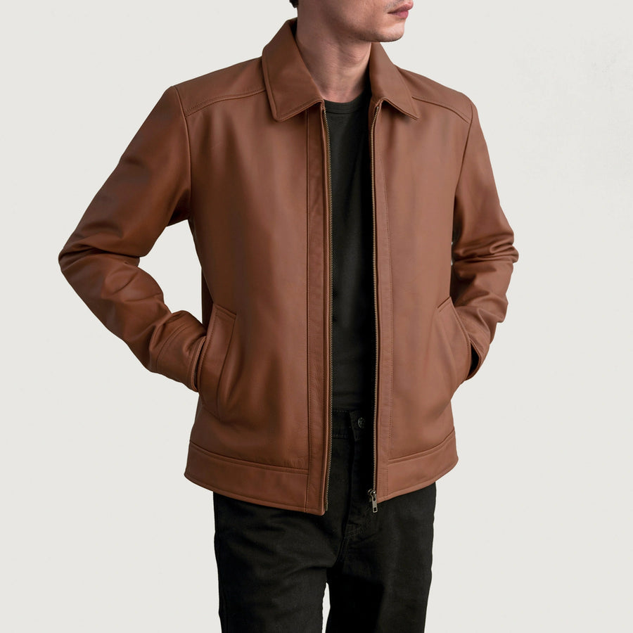 Men’s Sheepskin Leather Rider Jacket with Shirt Collar – Semi-Aniline Finish
