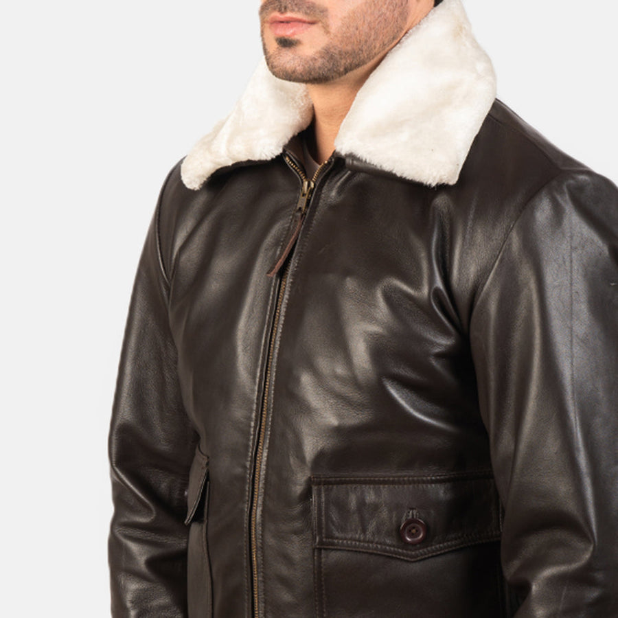 Men’s Semi-Aniline Sheepskin Leather Jacket with Removable Fur Collar