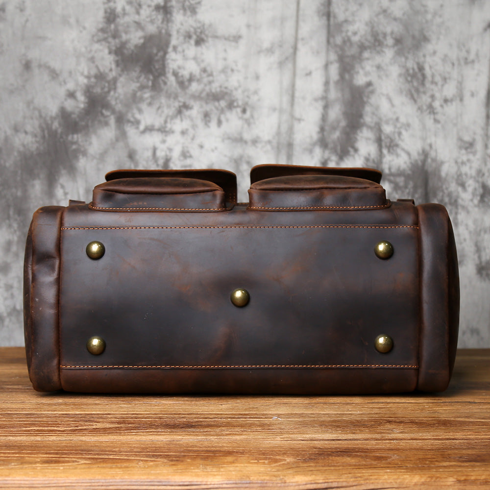 Crazy Horse Leather Duffle Bag – Genuine Leather Travel Weekender Bag for Men & Women
