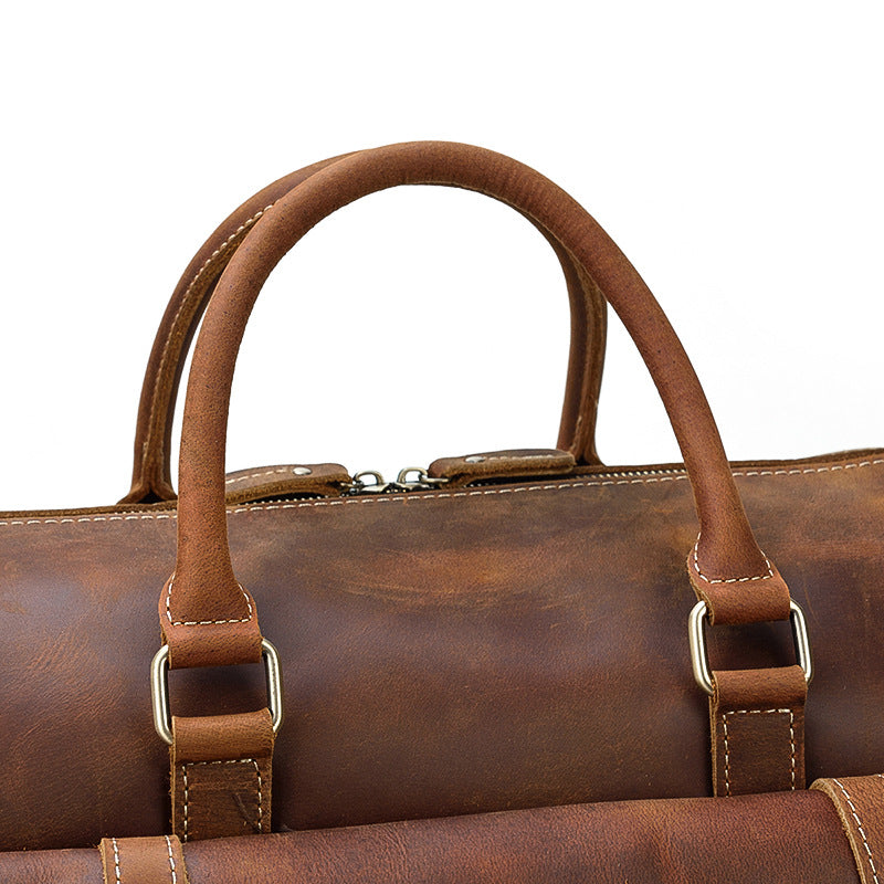 Genuine Crazy Horse Leather Duffle Bag with Shoe Compartment | Weekender Travel Bag