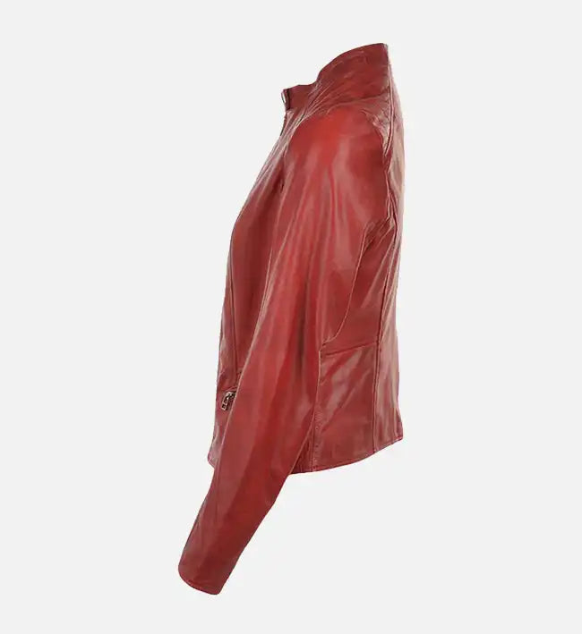 Women’s Sheepskin Leather Bomber Jacket – Classic Quilted Shoulder Design
