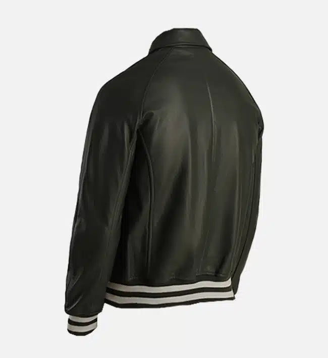 Men’s Genuine Sheepskin Leather Plain Varsity Moto Jacket