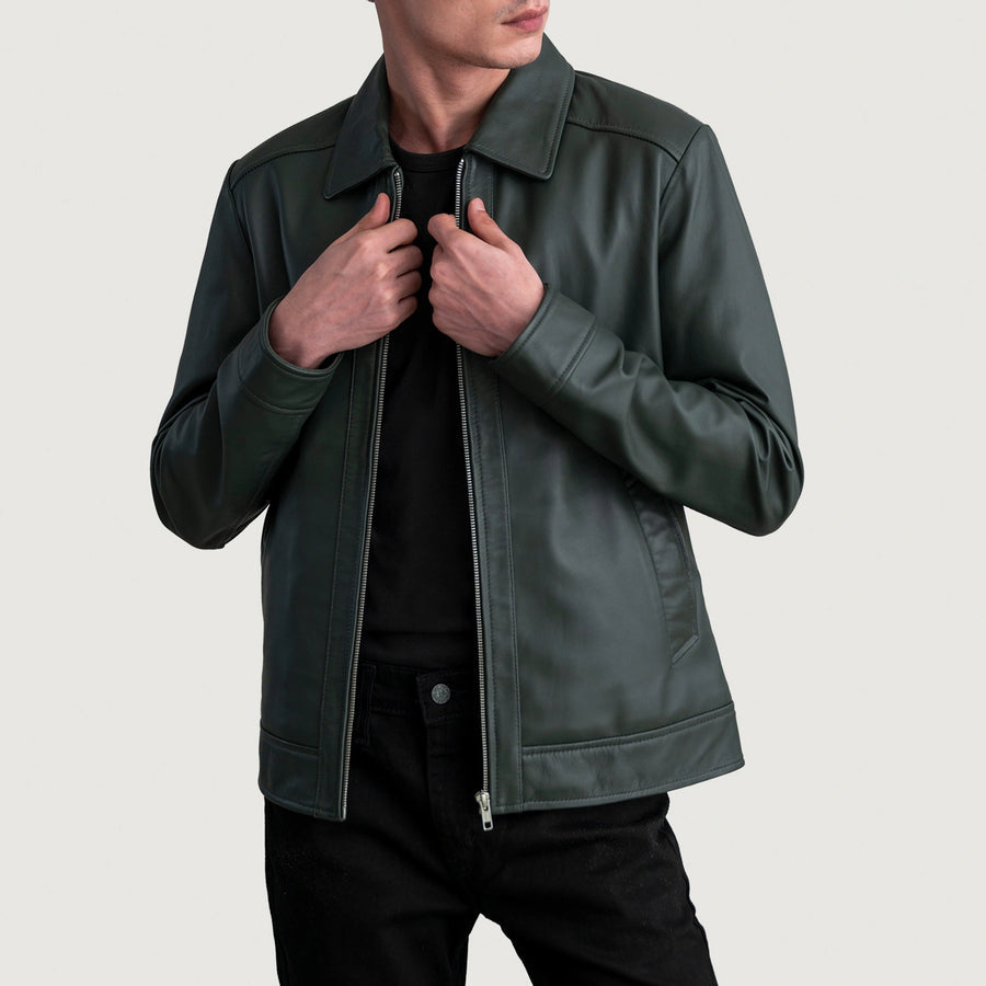 Men’s Sheepskin Leather Biker Jacket with Shirt Collar – Semi-Aniline Finish