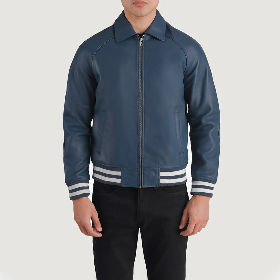 Men’s Semi-Aniline Sheepskin Leather Jacket with Rib Knit Cuffs & Hem