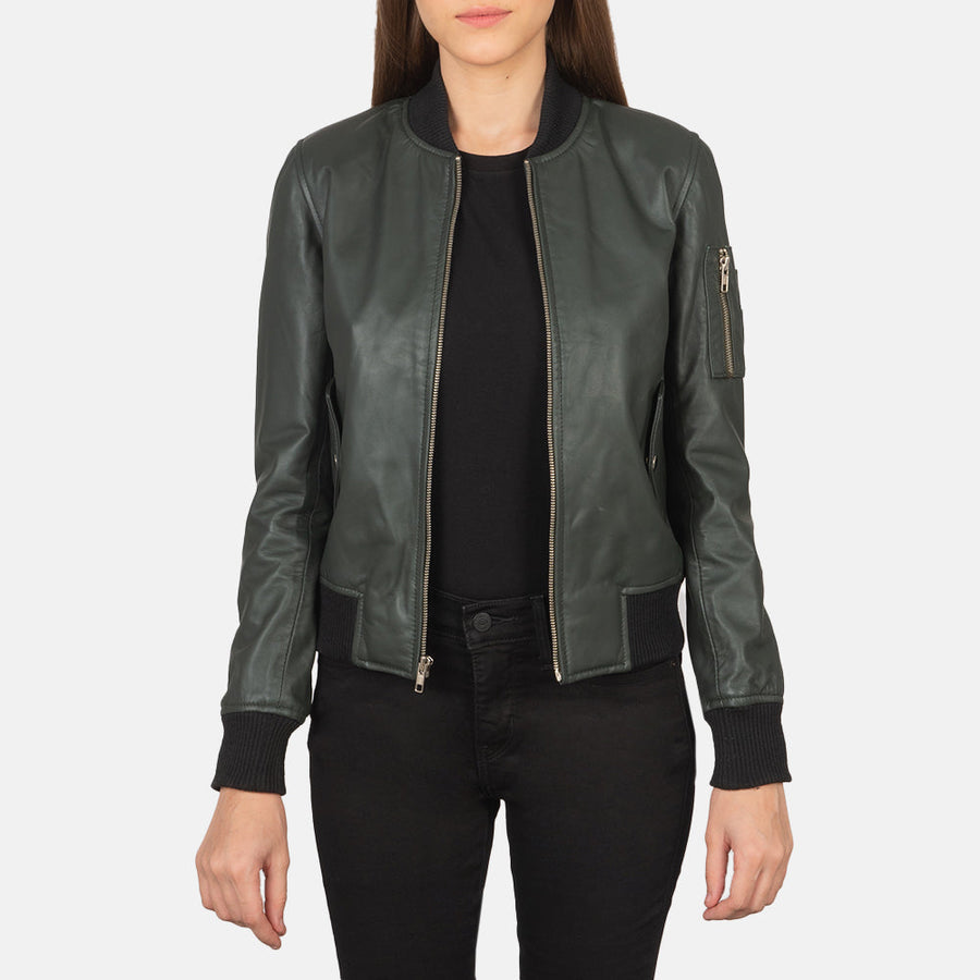 Genuine Sheepskin Leather Bomber Jacket For Women