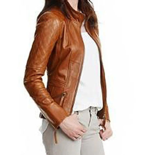 Women's Luxury Lambskin Leather Jacket - Classic Biker Style, Girls Slim Fit Cafe Racer Jacket