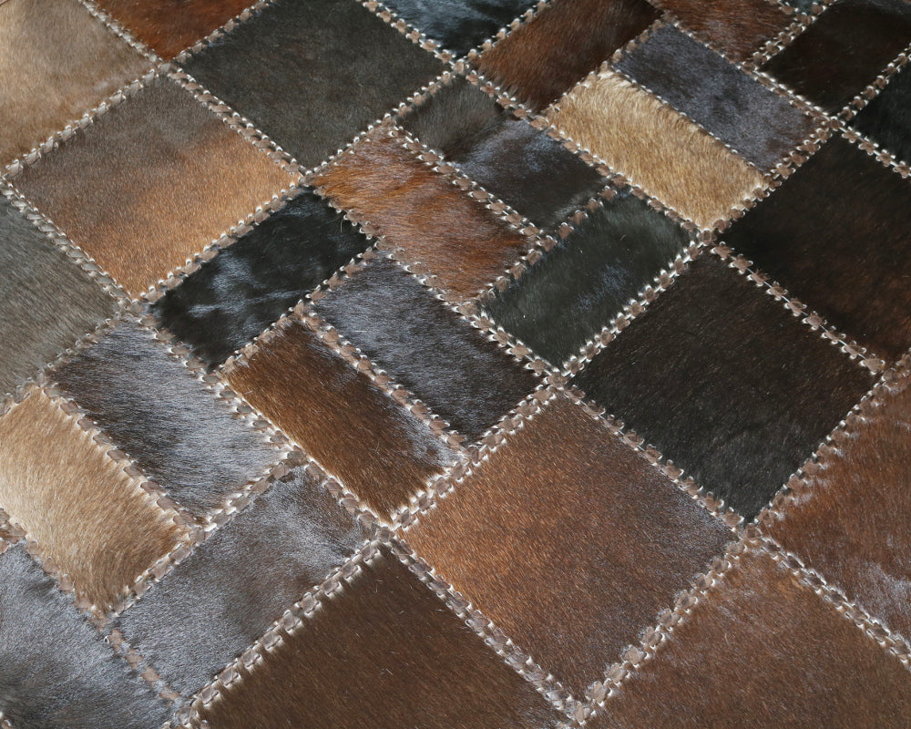 Midnight Black & Copper Brown Cowhide Runner – Hand-Laced Mosaic Patchwork Hallway Rug