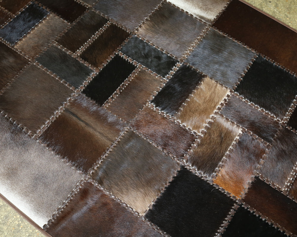 Midnight Black & Copper Brown Cowhide Runner – Hand-Laced Mosaic Patchwork Hallway Rug