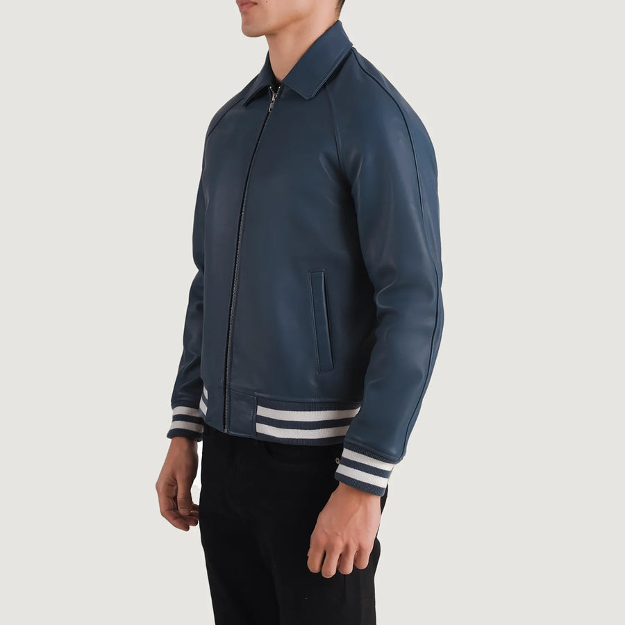 Men’s Semi-Aniline Sheepskin Leather Jacket with Rib Knit Cuffs & Hem