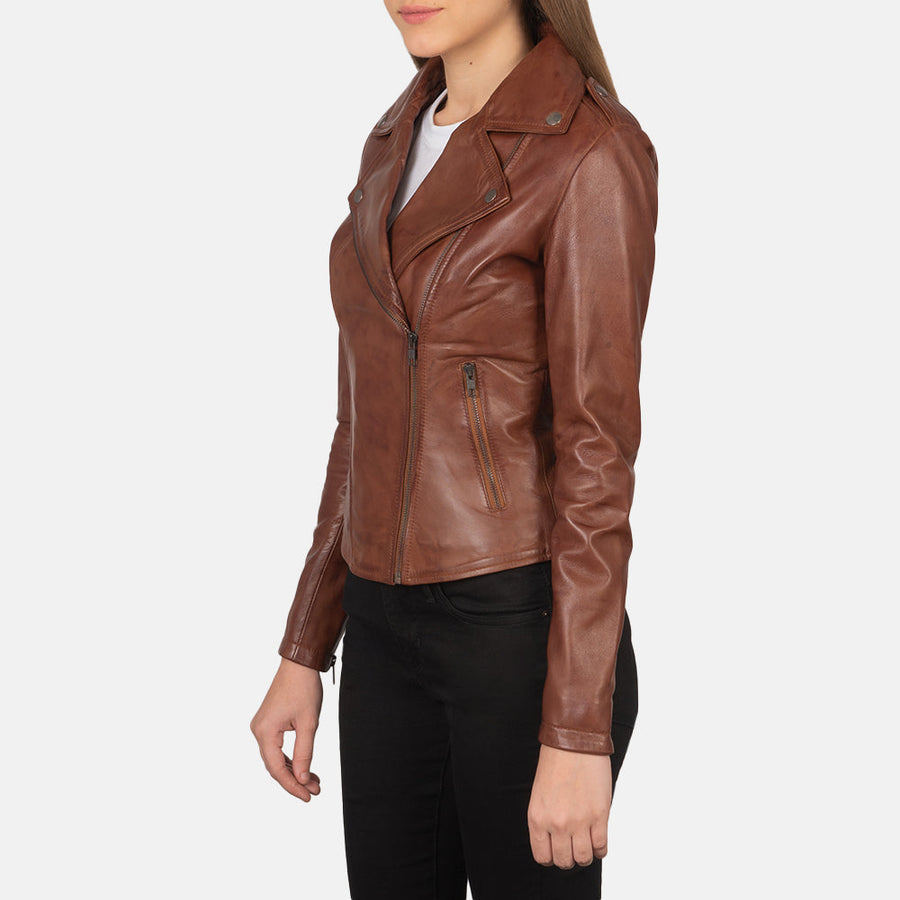 Women’s Sheepskin Leather Biker Jacket with Epaulettes