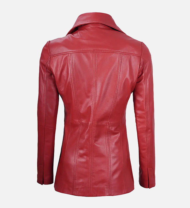 Women’s Sheepskin Three Button Real Leather Blazer – Classic Fitted Style