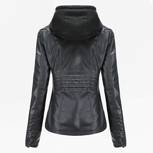 Detachable Hood Women's Real Leather Jacket - Classic Biker Style, Moto Chic Design