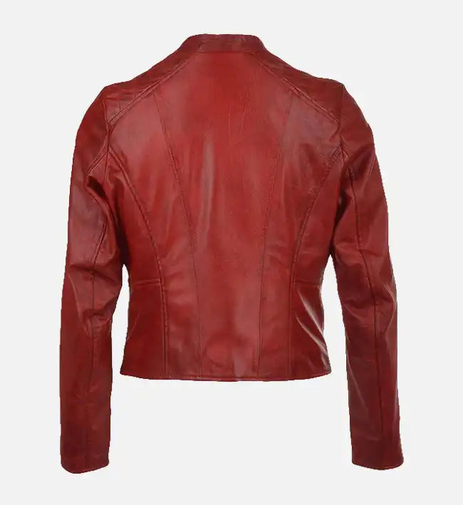 Women’s Sheepskin Leather Bomber Jacket – Classic Quilted Shoulder Design