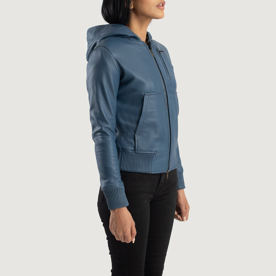 Women’s Hooded Sheepskin Leather Jacket with Fleece Lining