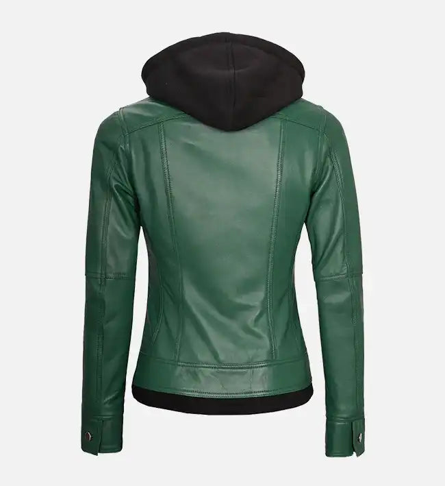 Women’s Sheepskin Leather Jacket – Off-White, Pink & Green with Removable Hood