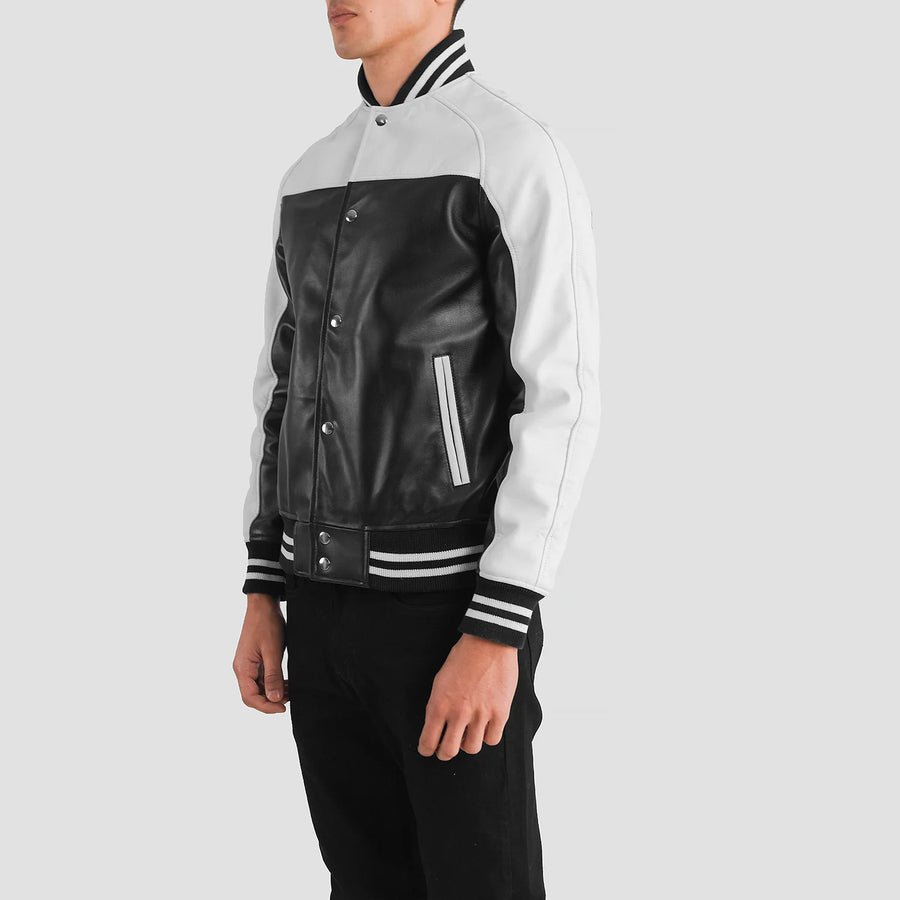 Men’s Semi-Aniline Sheepskin Leather Varsity Jacket with Raglan Sleeves