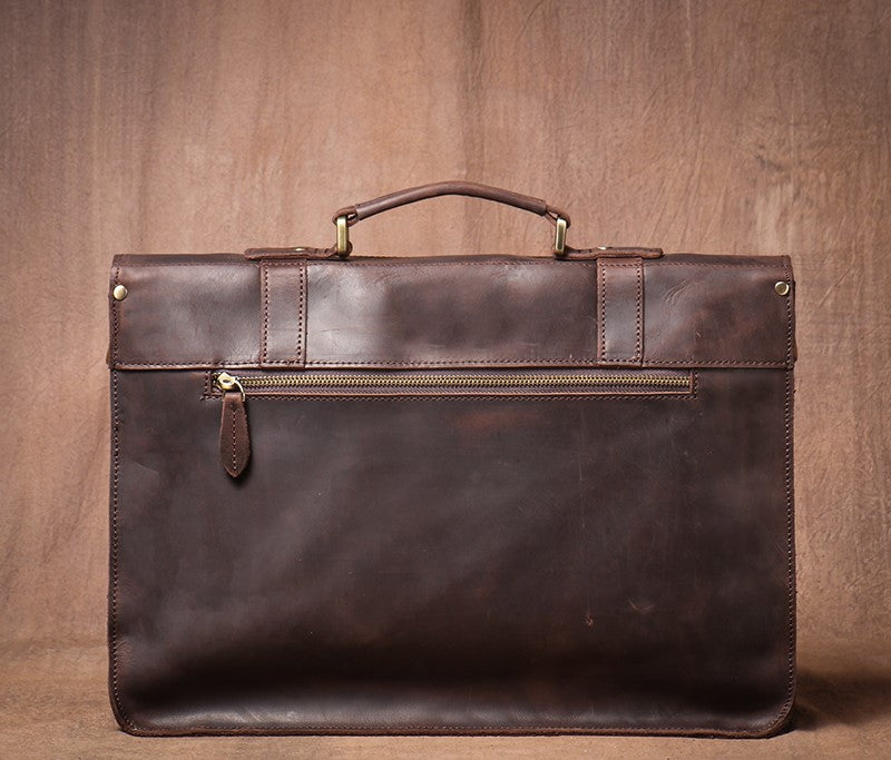 Crazy Horse Leather Laptop Messenger Bag – Vintage Business Briefcase with Shoulder Strap