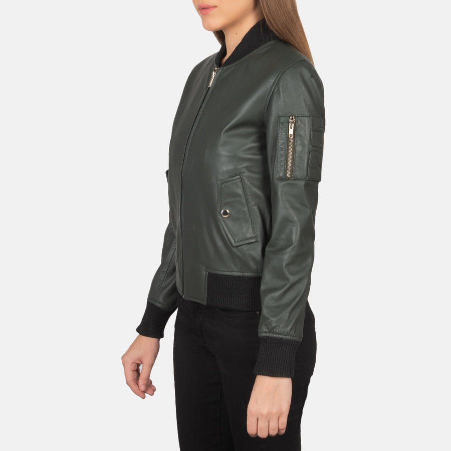 Genuine Sheepskin Leather Bomber Jacket For Women