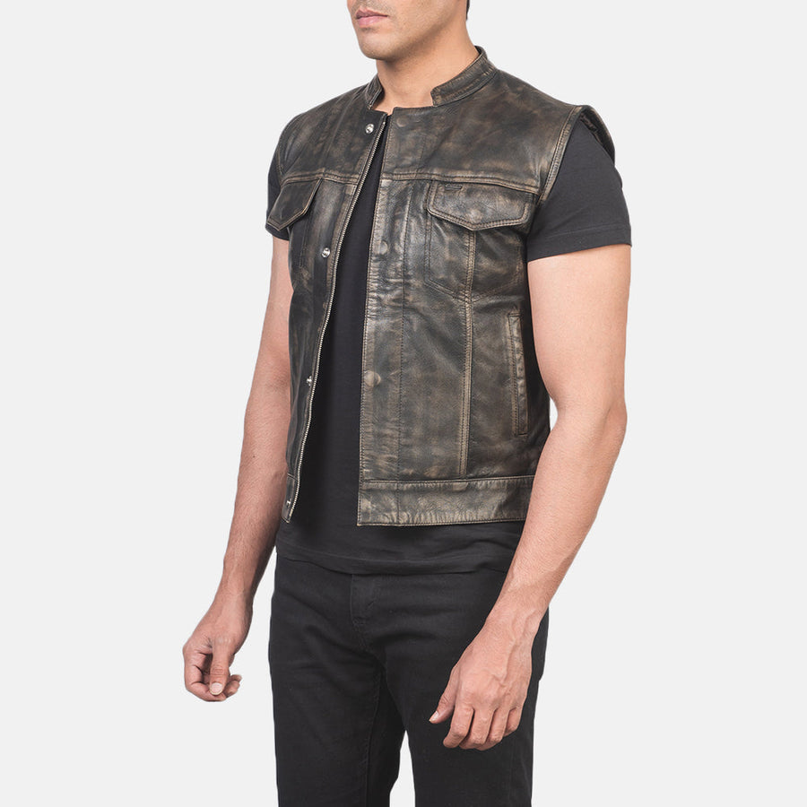 Men’s Sheepskin Leather Vest – Multicolor, Zipper with Button Flap