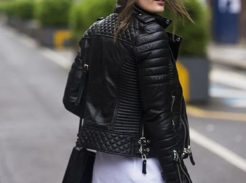 Women's Luxury Lambskin Leather Jacket - Classic Biker Style, Tailored Fit, Soft Genuine Leather