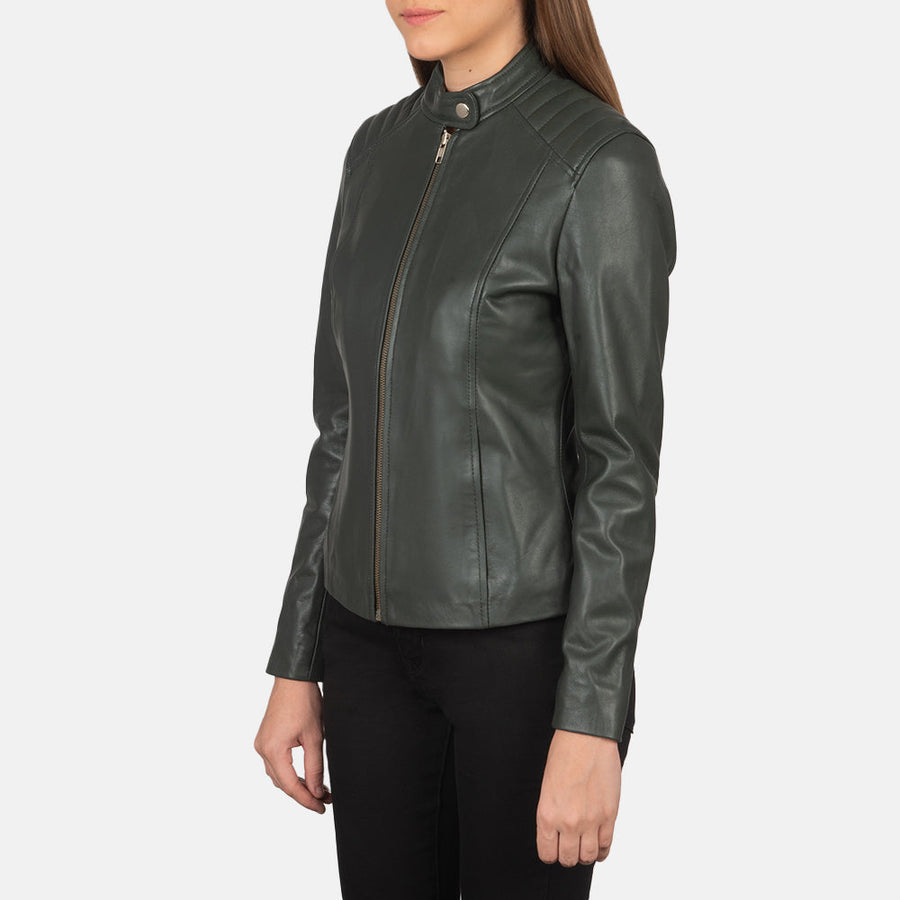 Women’s Sheepskin Genuine Leather Biker Jacket with Quilted Shoulders