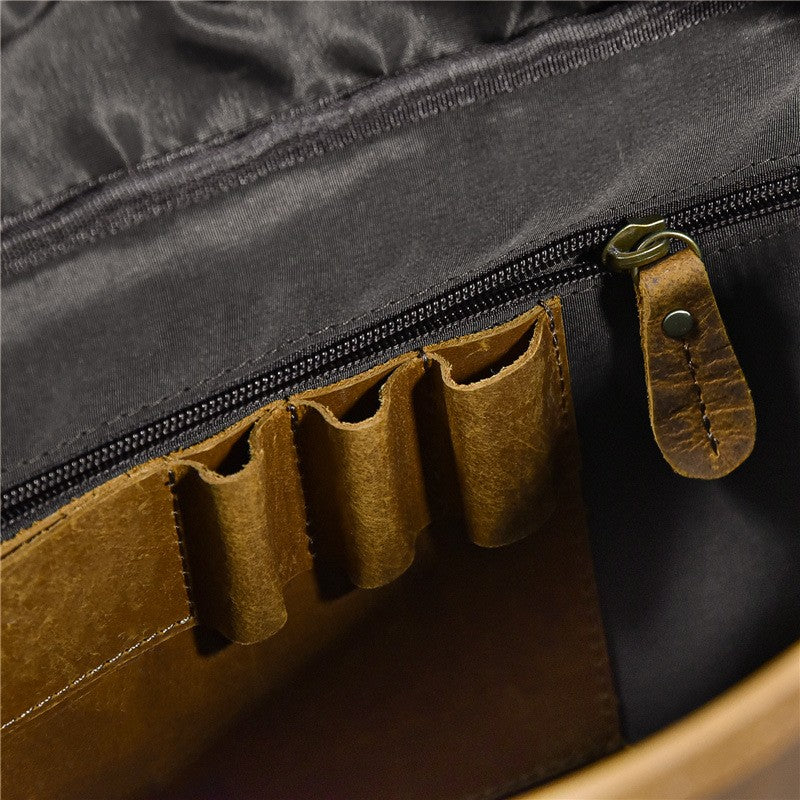 Crazy Horse Leather Laptop Briefcase – 3 Compartment Business Messenger Bag for Men & Women