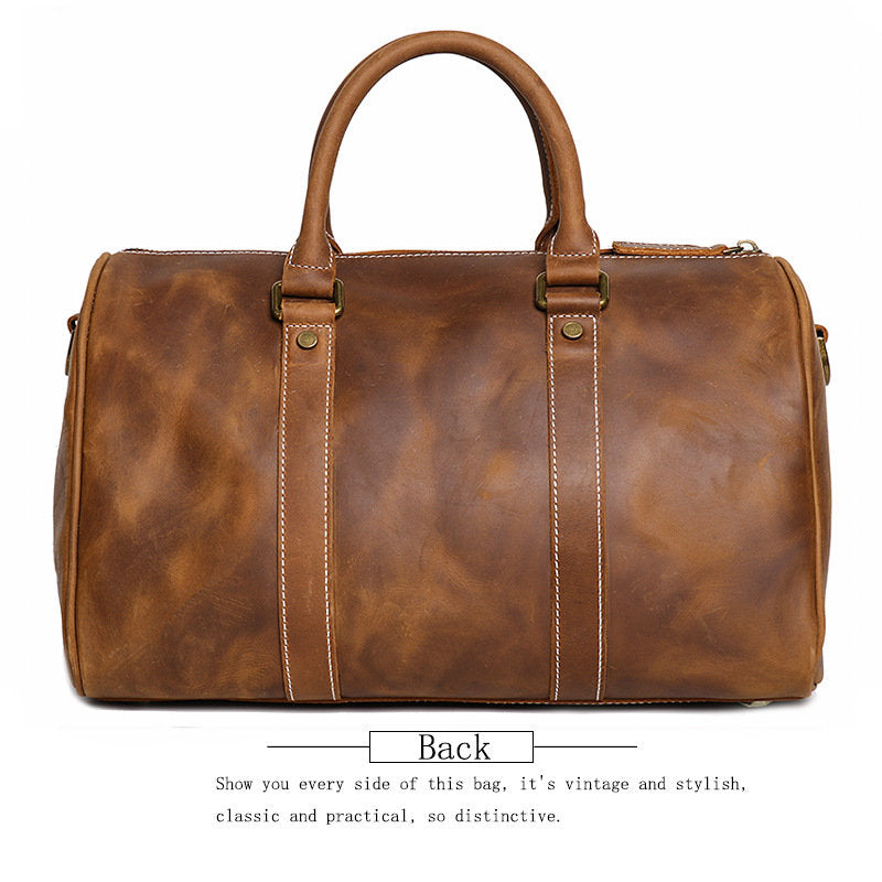 Genuine Crazy Horse Leather Duffle Bag | Vintage Weekender Travel Bag for Men & Women