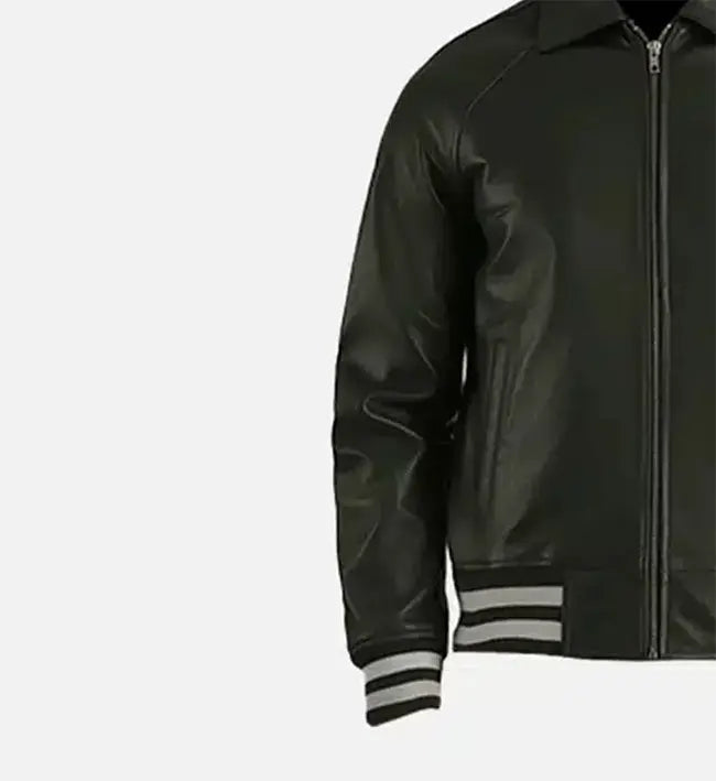 Men’s Genuine Sheepskin Leather Plain Varsity Moto Jacket