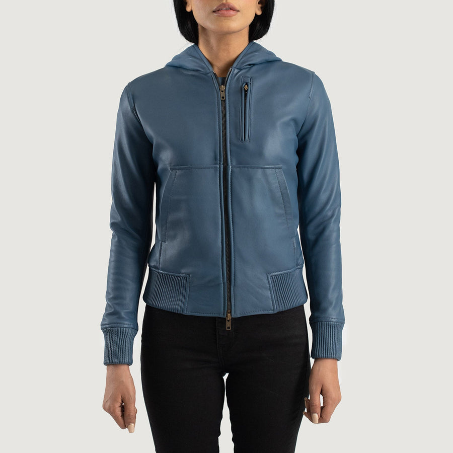 Women’s Hooded Sheepskin Leather Jacket with Fleece Lining