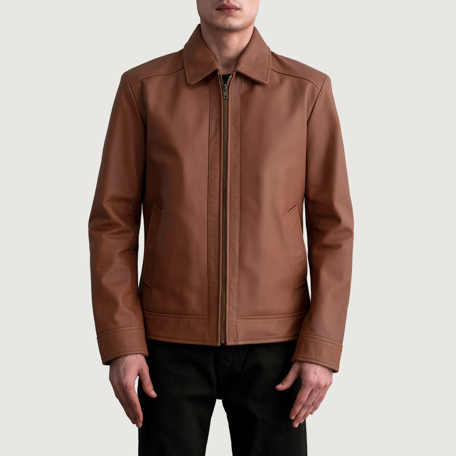 Men’s Sheepskin Leather Rider Jacket with Shirt Collar – Semi-Aniline Finish