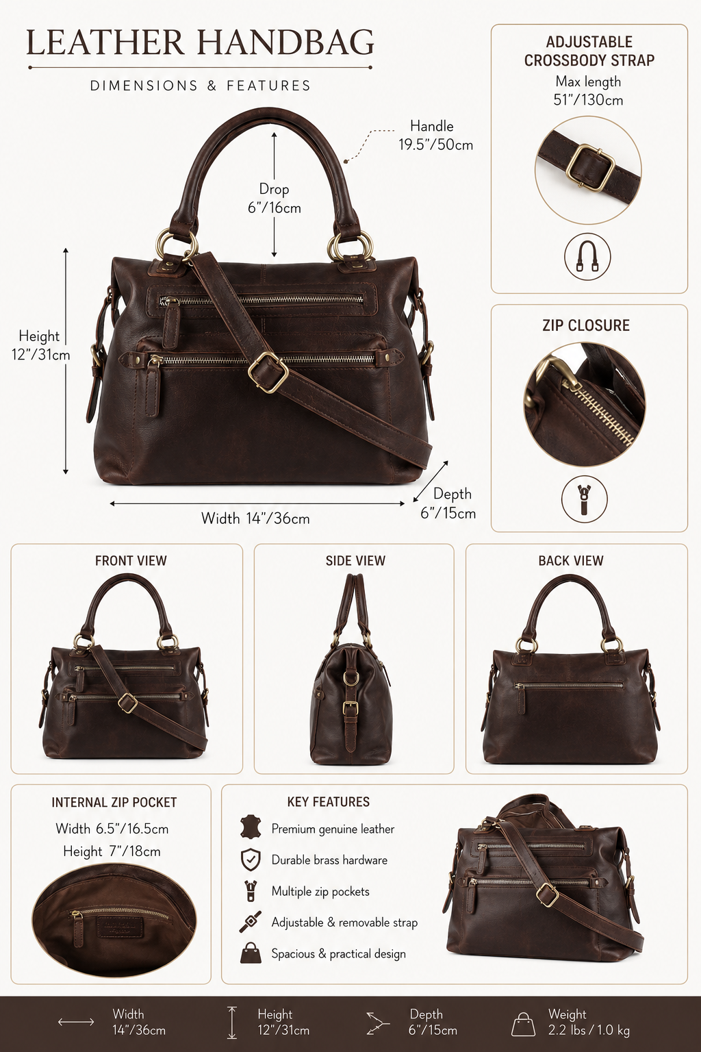 Women's Cow Leather Hand & Shoulder Bag –  Office Tote Work Bag