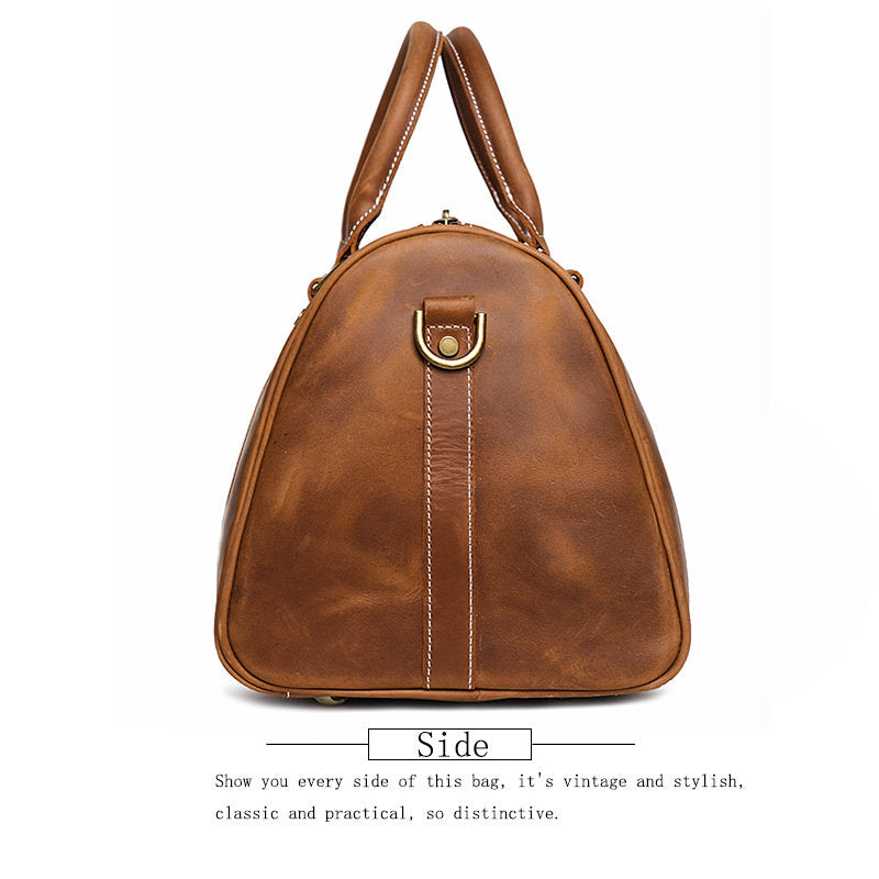 Genuine Crazy Horse Leather Duffle Bag | Vintage Weekender Travel Bag for Men & Women
