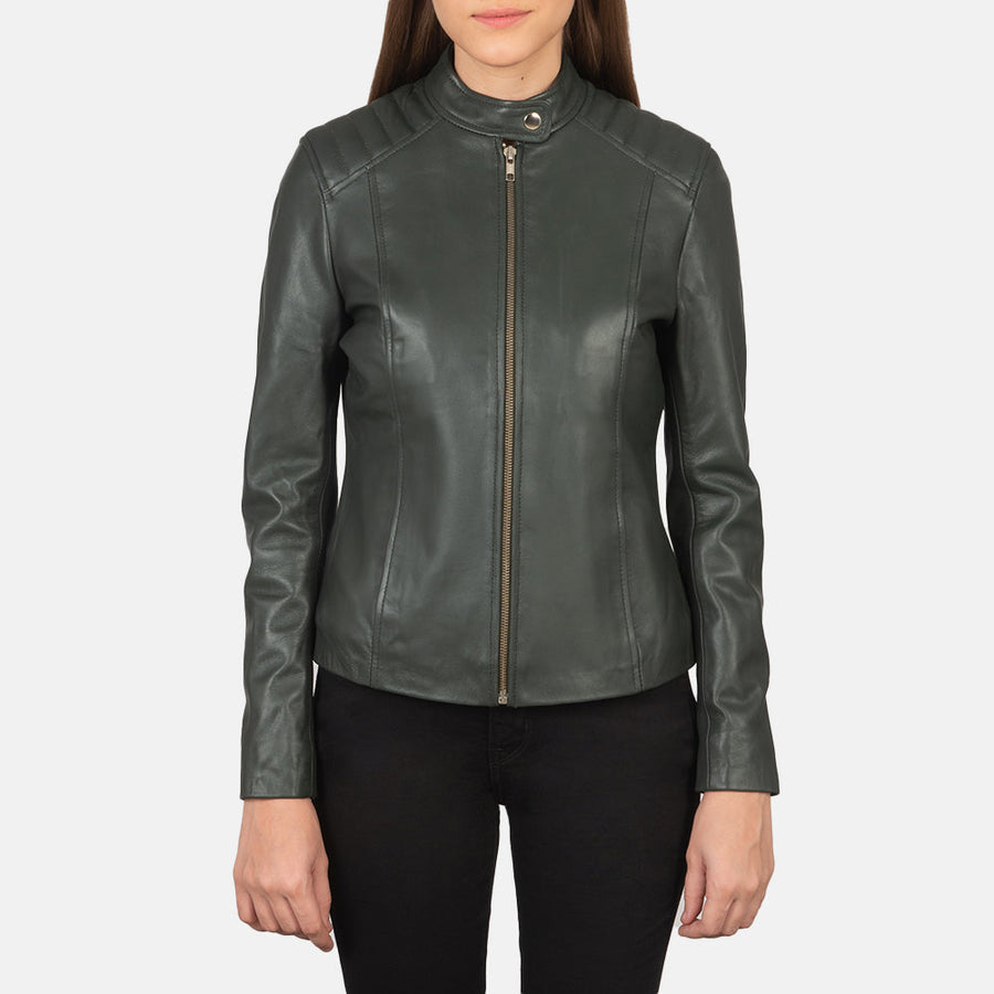 Women’s Sheepskin Genuine Leather Biker Jacket with Quilted Shoulders