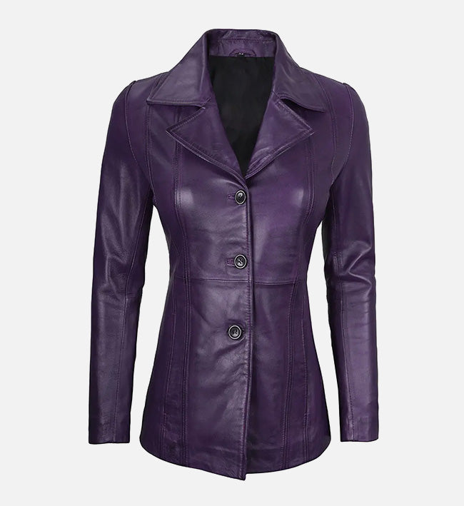 Women’s Sheepskin Three Button Real Leather Blazer – Classic Fitted Style
