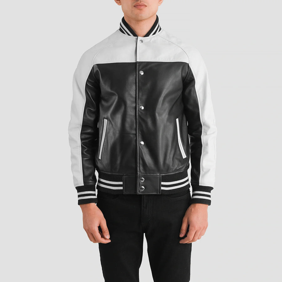 Men’s Semi-Aniline Sheepskin Leather Varsity Jacket with Raglan Sleeves