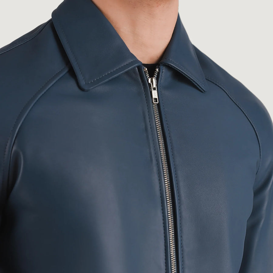 Men’s Semi-Aniline Sheepskin Leather Jacket with Rib Knit Cuffs & Hem