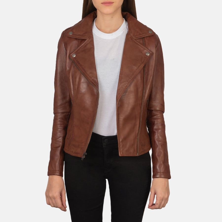 Women’s Sheepskin Leather Biker Jacket with Epaulettes