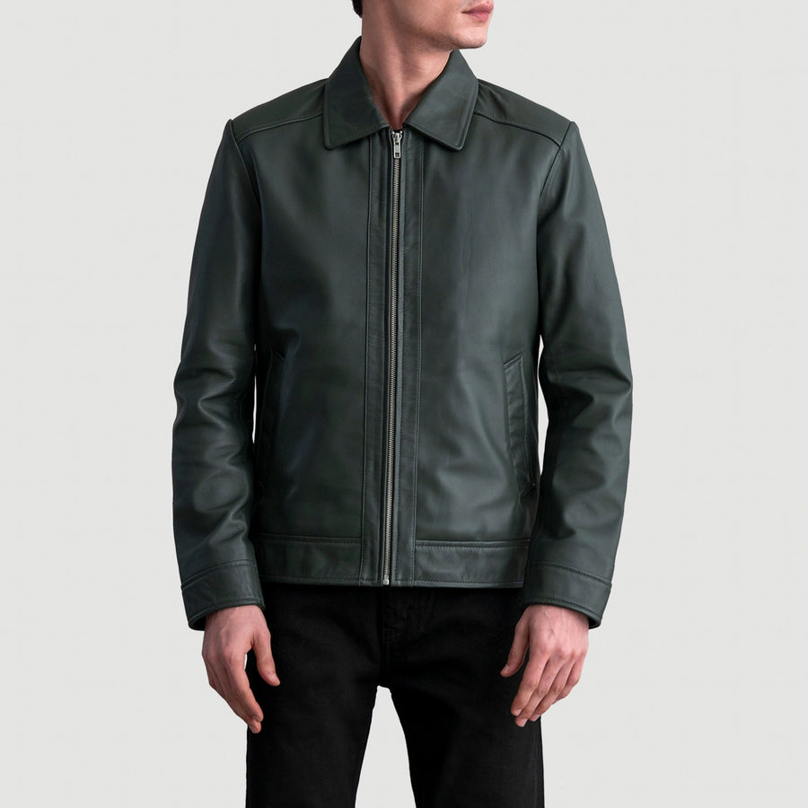 Men’s Sheepskin Leather Biker Jacket with Shirt Collar – Semi-Aniline Finish